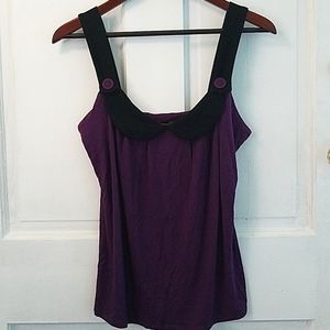 Purple top with black thick straps& collar detail